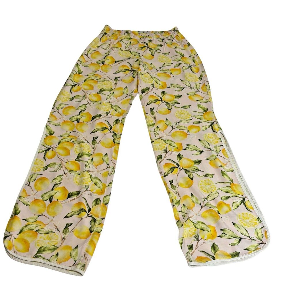 Bronzini Verdelimon Lemon Print Side Slit Beach Pants XS Resort Casual Summer